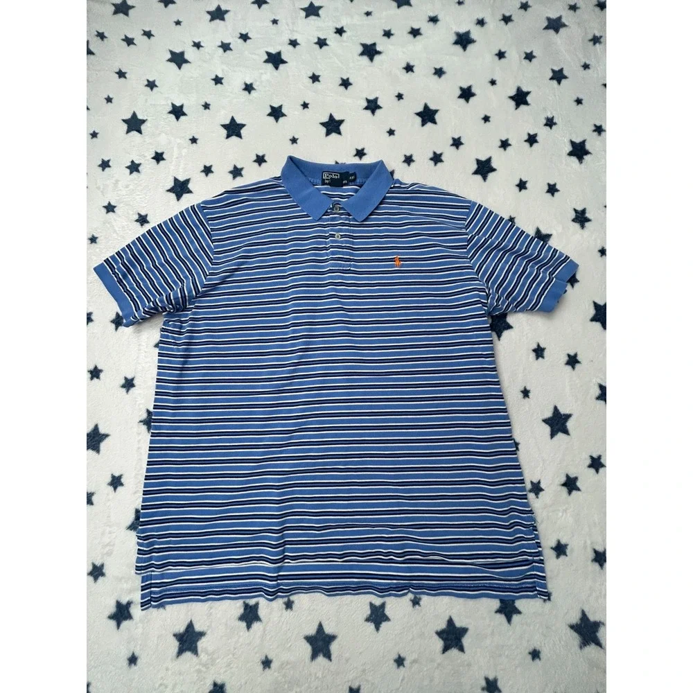 Polo Ralph Lauren Polo Shirt Mens XXL Blue Striped Pony Logo Short Sleeve